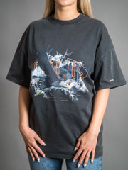zuhuz clothing vintage shirt in washed dark grey with eagle print