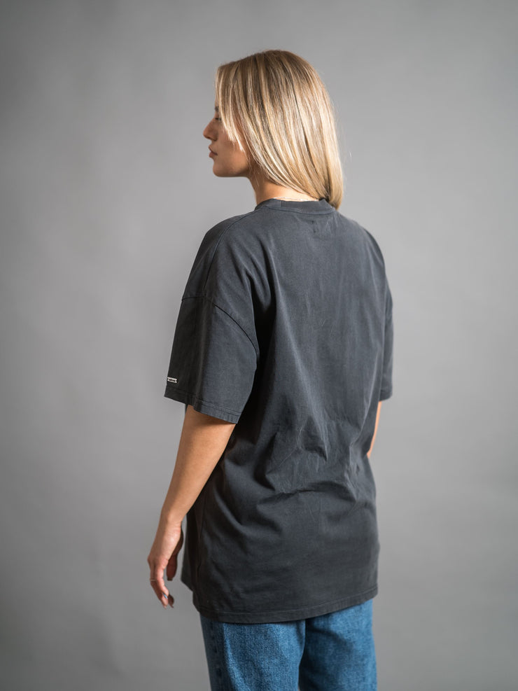 zuhuz clothing vintage shirt in washed dark grey with eagle print